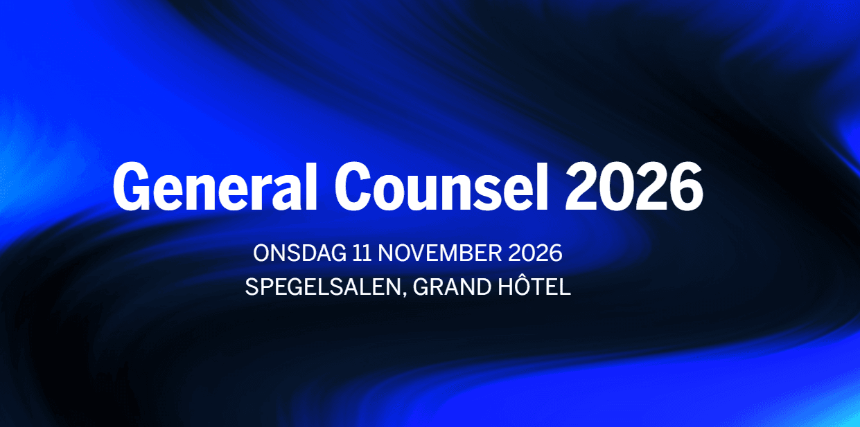 An image displaying the text General Counsel 2026 along with the date Wednesday 11 November 2026 and the location Spegelsalen Grand Hôtel.
