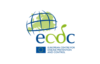 Logo of the European Centre for Disease Prevention and Control featuring a green globe and the text ECDC. It also includes the EU flag stars.